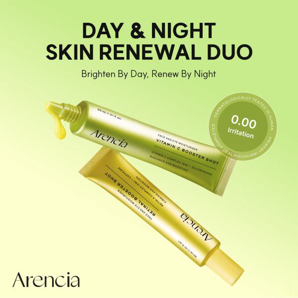 Booster Shot Skin Renewal Duo - Vitamin C &amp; Retinal for Day And Night Brightening, Pore Minimizing, Moisturizing, and Fades Dark Spots | 1.01 fl oz + 1.01 fl oz