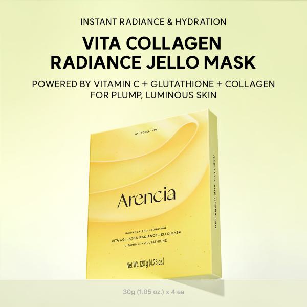 Vita Collagen Radiance Jello Mask, Cooling Gel Mask for Instant Glow &amp; Hydration with Vitamin C Complex, Glutathione &amp; Collagen, 4 Sheets
