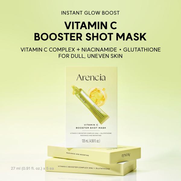 Vitamin C Booster Shot Mask, Instant Glow Boost Sheet Mask with Vitamin C Complex, Niacinamide &amp; Glutathione for Brighter, Even-Looking Skin, 0.91 fl. oz x 5 Sheets