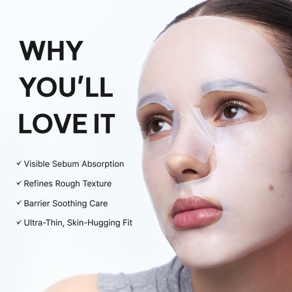 SOS Relief Mask, Pore Reset Sheet Mask for Oily &amp; Congestion-Prone Skin with Glycolic Acid, BHA, PHA, Centella &amp; Ceramide, 4 Sheets