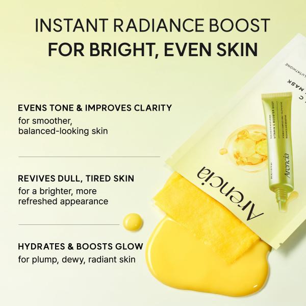 Vitamin C Booster Shot Mask, Instant Glow Boost Sheet Mask with Vitamin C Complex, Niacinamide &amp; Glutathione for Brighter, Even-Looking Skin, 0.91 fl. oz x 5 Sheets