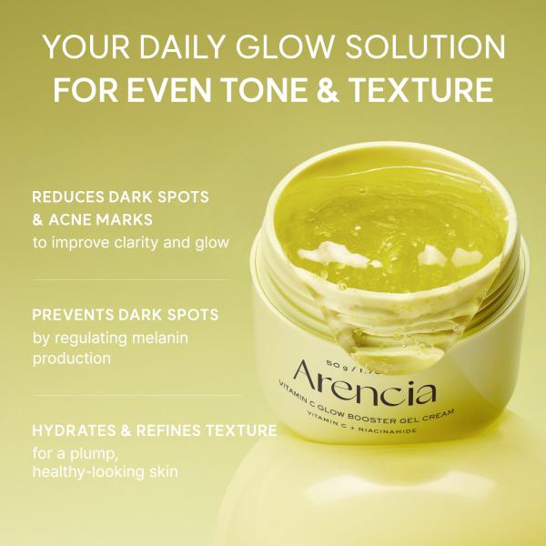 Vitamin C Glow Booster Gel Cream, Lightweight Brightening Gel Moisturizer for Even Tone &amp; Radiant Skin, 1.76 oz