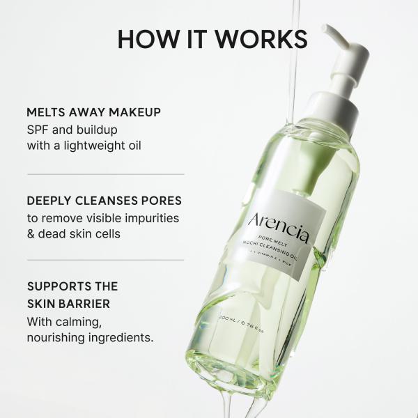 Pore Melt Mochi Makeup-Removing Cleansing Oil, Non-Comedogenic, Rice Amino Acids HD, Vitamin E, Cica, &amp; Ceramide, 6.76 fl oz