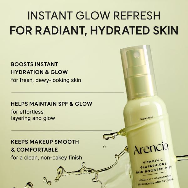 Vitamin C Glutathione Skin Booster Mist, Instant Hydration &amp; Radiant Glow Facial Spray, Makeup-Friendly, Ceramide &amp; Antioxidant Care, 3.38 fl oz