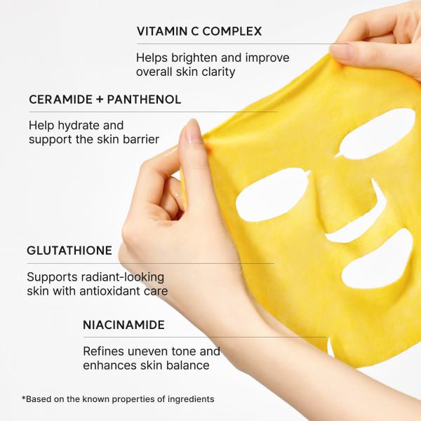 Vitamin C Booster Shot Mask, Instant Glow Boost Sheet Mask with Vitamin C Complex, Niacinamide &amp; Glutathione for Brighter, Even-Looking Skin, 0.91 fl. oz x 5 Sheets