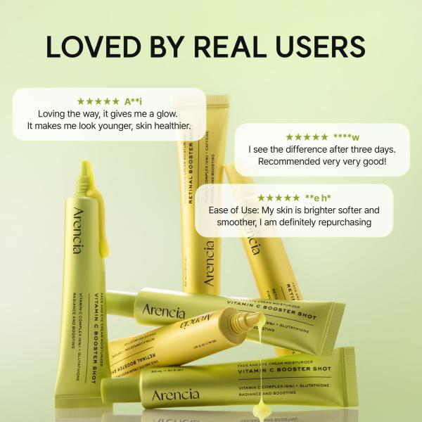 Booster Shot Skin Renewal Duo - Vitamin C &amp; Retinal for Day And Night Brightening, Pore Minimizing, Moisturizing, and Fades Dark Spots | 1.01 fl oz + 1.01 fl oz