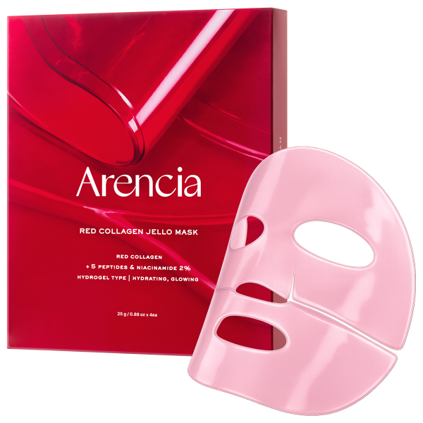 Arencia Red Collagen Jello Overnight Mask, Bouncy, Glow Skin with Red Collagen, Peptides, Niacinamide, 0.88oz x 4ea