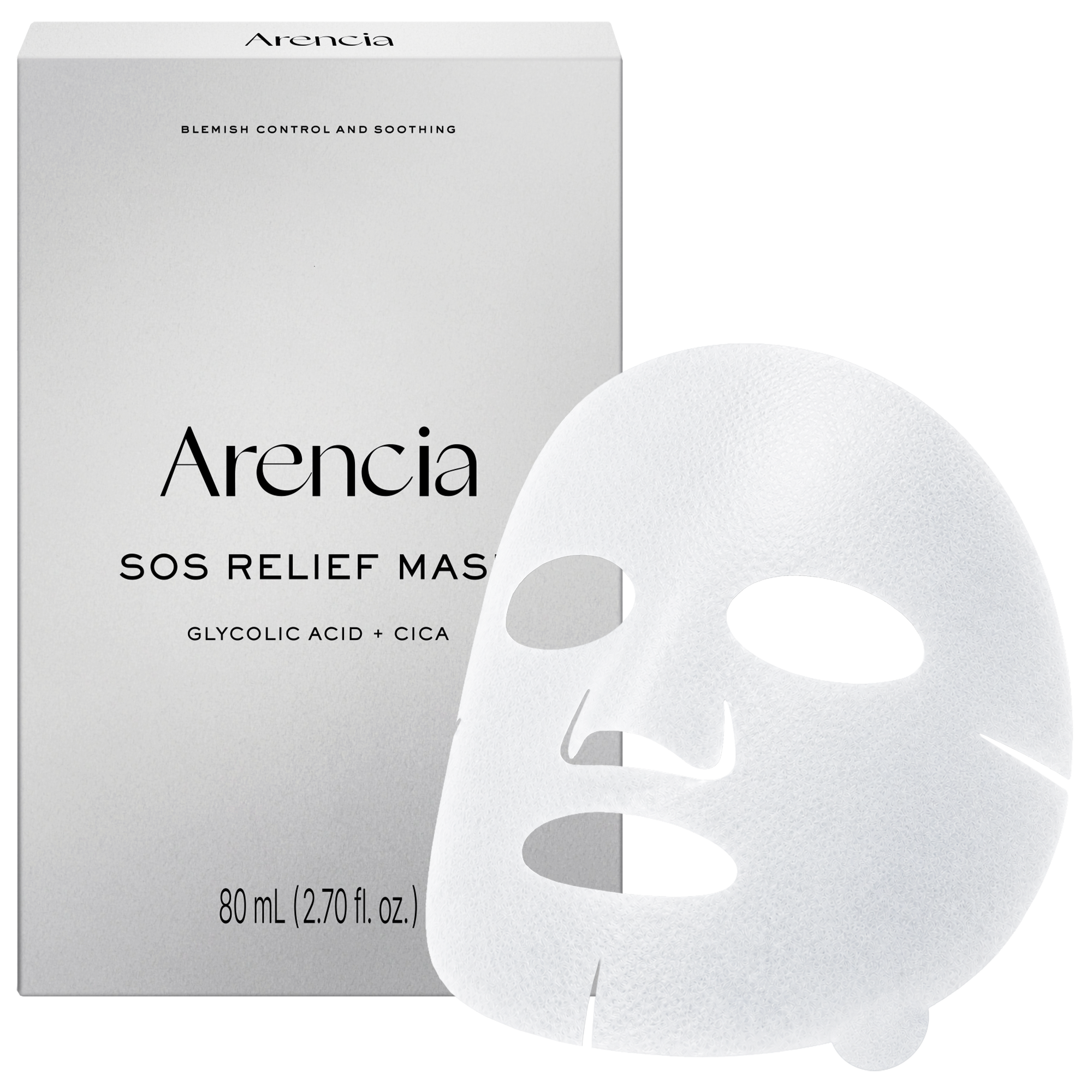 SOS Relief Mask, Pore Reset Sheet Mask for Oily &amp; Congestion-Prone Skin with Glycolic Acid, BHA, PHA, Centella &amp; Ceramide, 4 Sheets