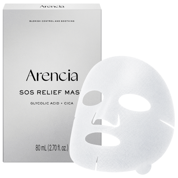 SOS Relief Mask, Pore Reset Sheet Mask for Oily & Congestion-Prone Skin with Glycolic Acid, BHA, PHA, Centella & Ceramide, 4 Sheets