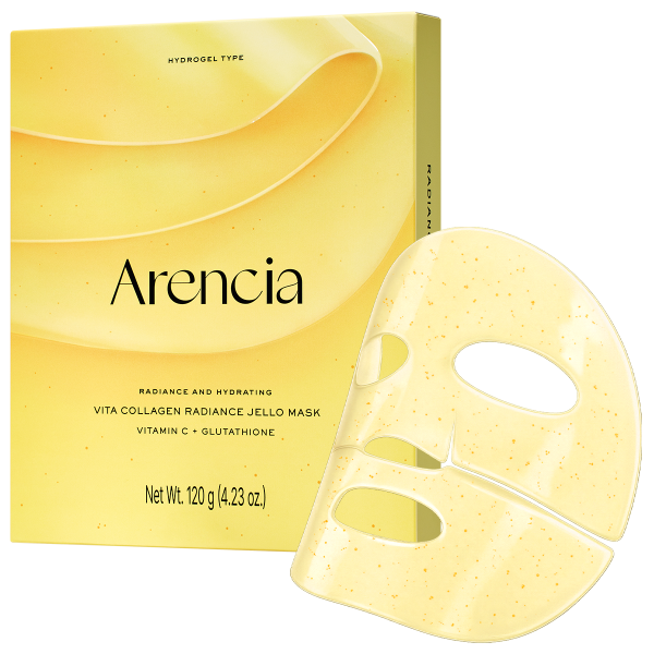 Vita Collagen Radiance Jello Mask, Cooling Gel Mask for Instant Glow & Hydration with Vitamin C Complex, Glutathione & Collagen, 4 Sheets