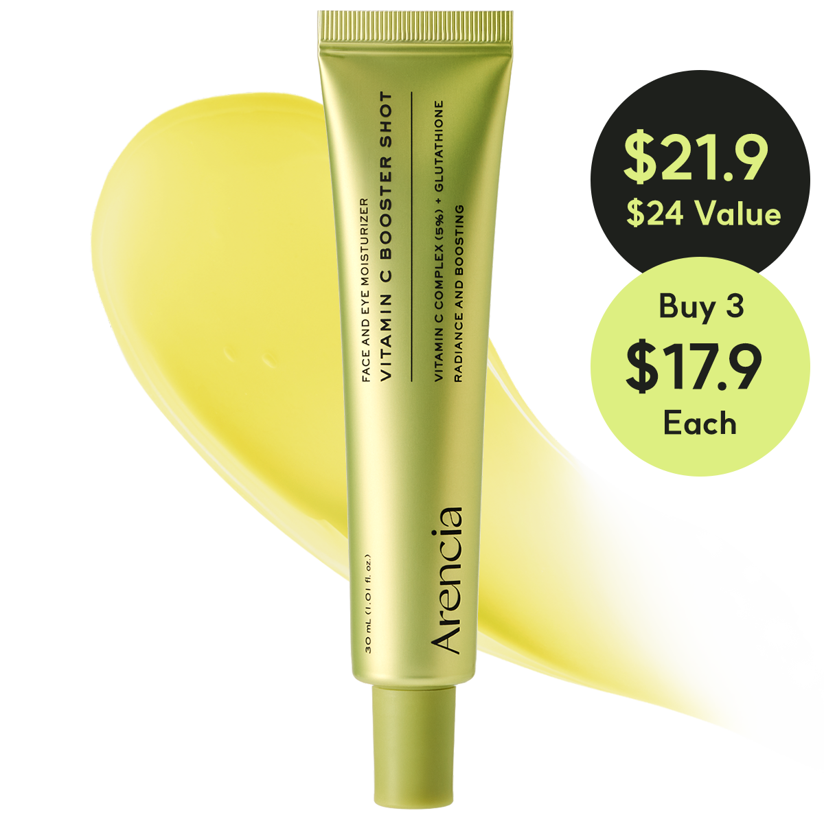 Vitamin C Booster Shot, Pure Vitamin C + Glutathione for Bright, Healthy Skin Glow, 1.01 fl oz