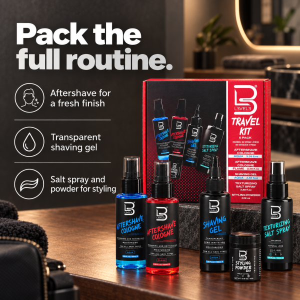 Travel Kit – Aftershave Cologne, Shaving Gel, Salt Spray &amp; Styling Powder