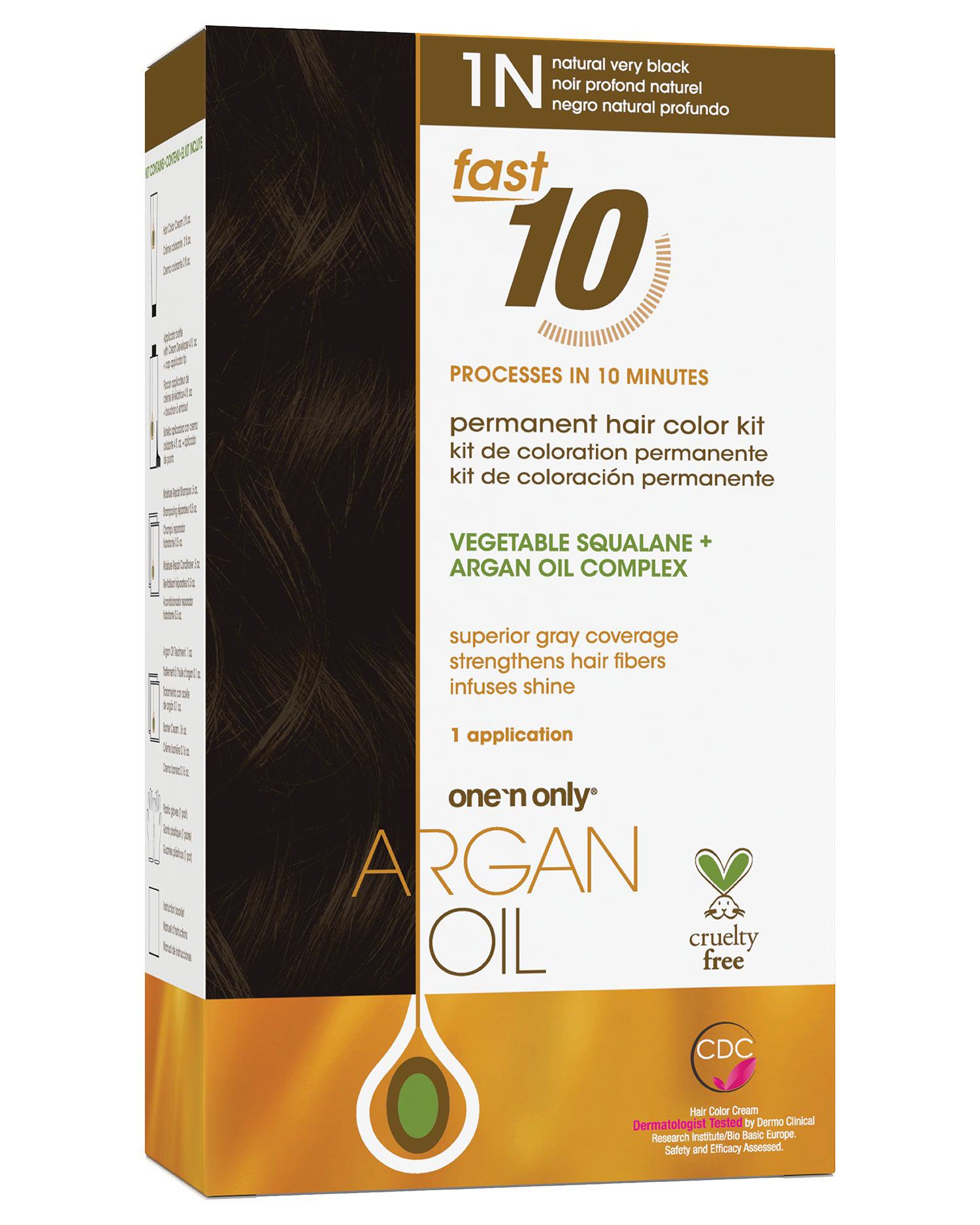 Argan Oil Fast 10 Permanent Hair Color Kit 1N Natural Very Black