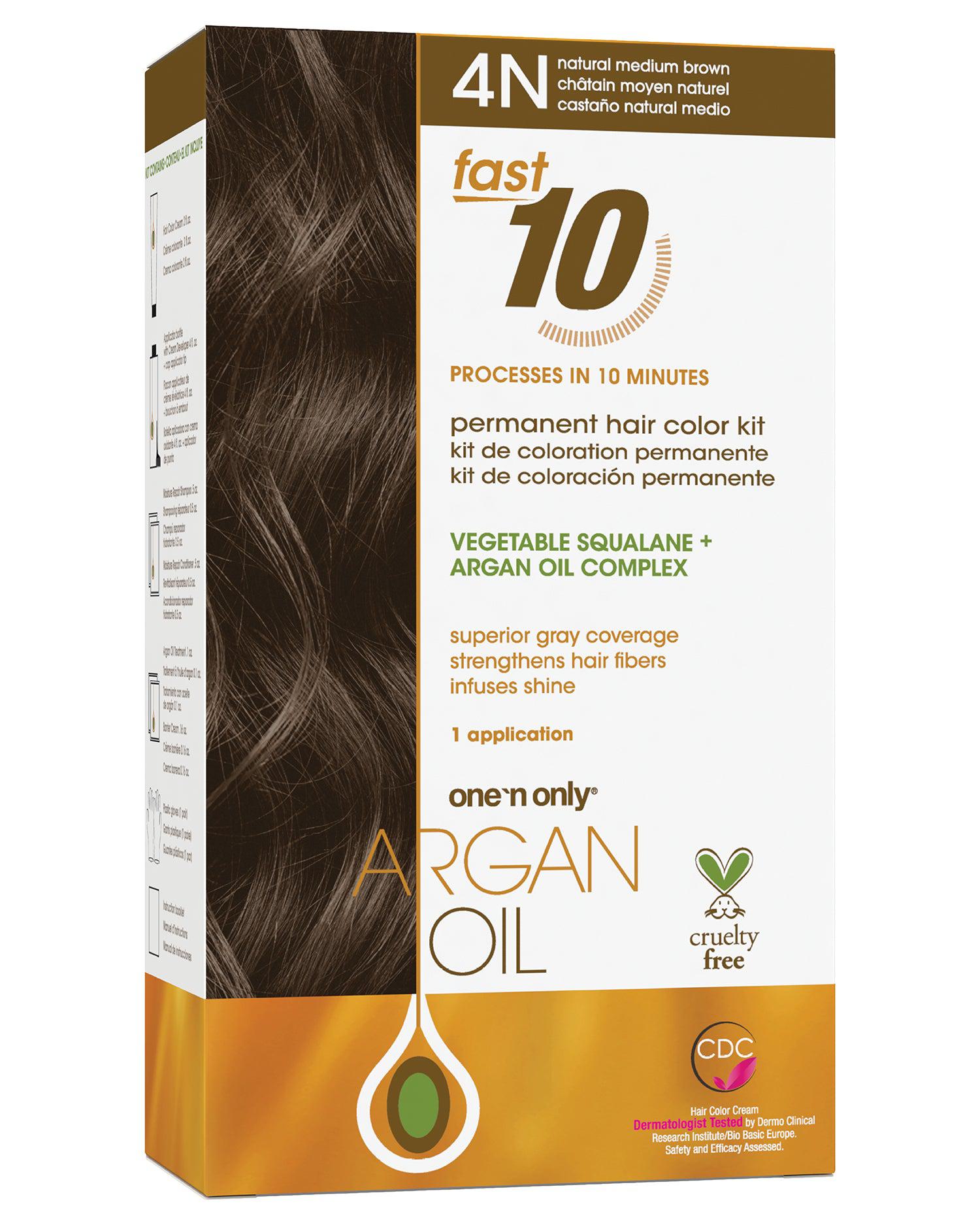 Argan Oil Fast 10 Permanent Hair Color Kit 4N Natural Medium Brown