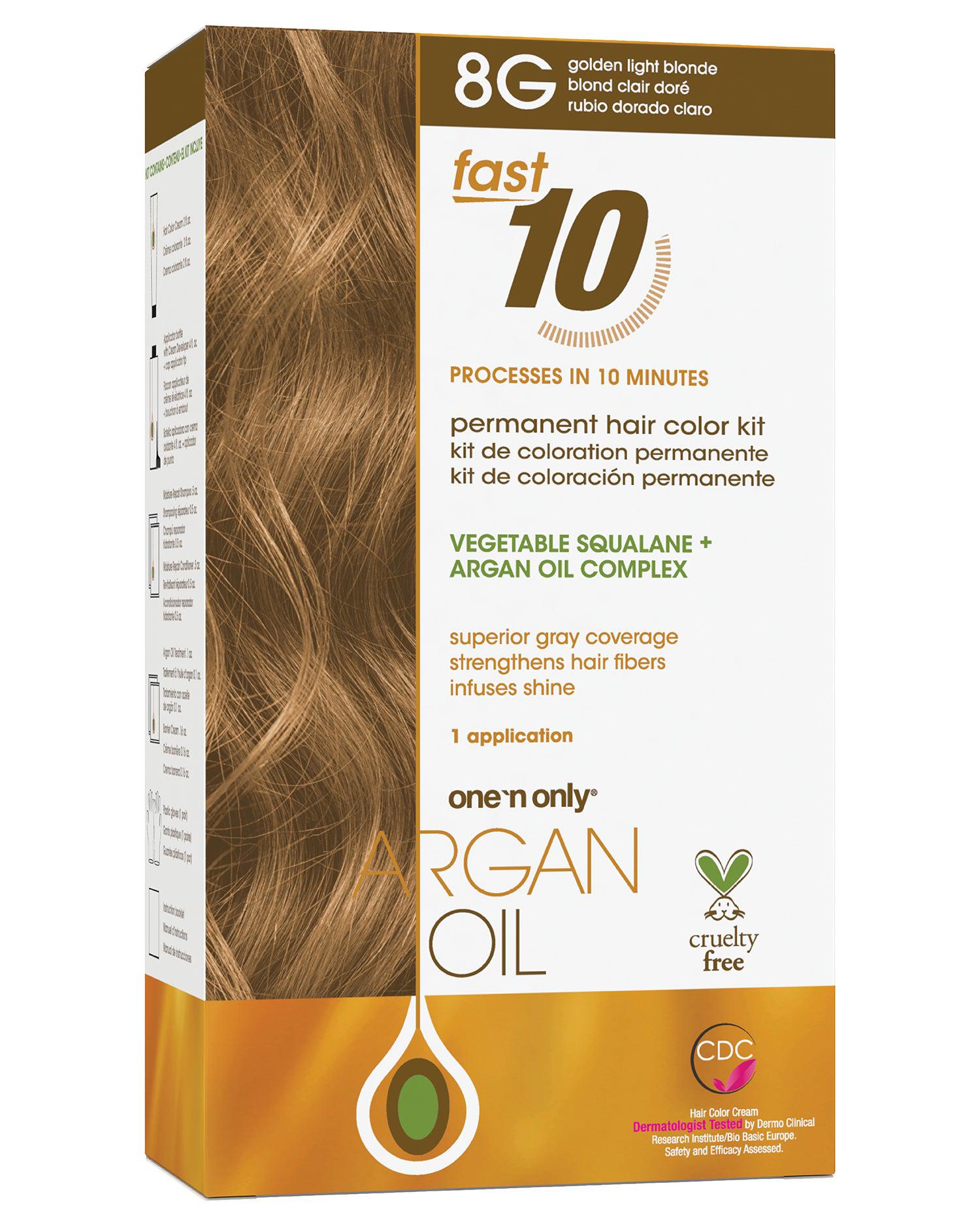 Argan Oil Fast 10 Permanent Hair Color Kit 8G Golden Light Blonde