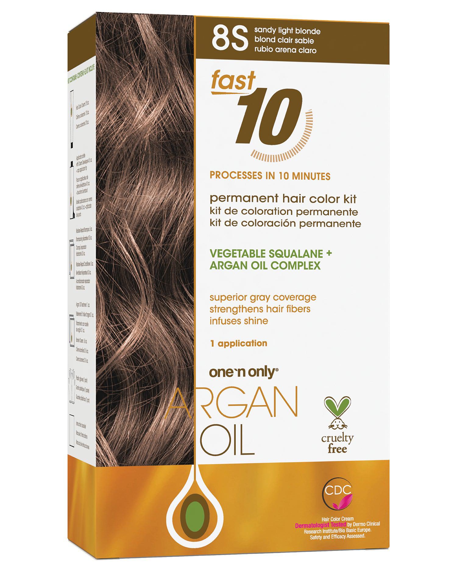 Argan Oil Fast 10 Permanent Hair Color Kit 8S Sandy Light Blonde