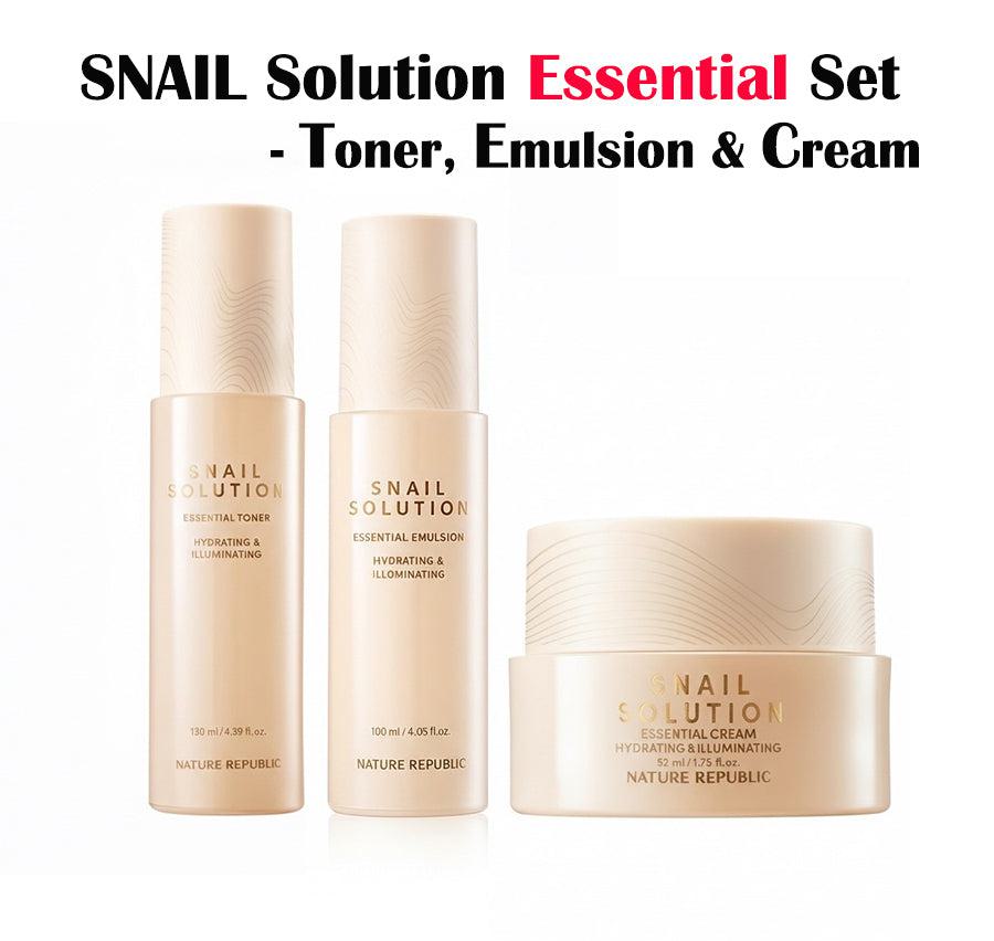 SNAIL SOLUTION ESSENTIAL SET ( Snail Solution Essential Toner , Emulsion &amp; Cream )