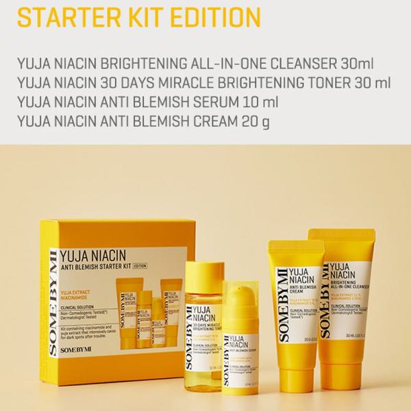 SOME BY MI Yuja Niacin Anti-Blemish Starter Kit Cleanser 30ml, Toner 30m