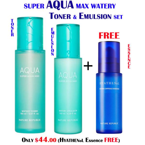 Super Aqua Max Watery Toner &amp; Emulsion Set &amp; FREE HYATHENoL Hydra Capsule Essence