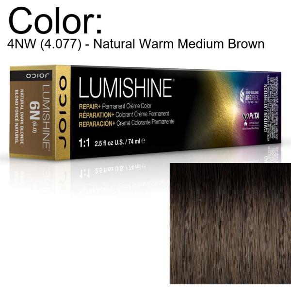 LumiShine Permanent Creme Color - 4NW (4.077) - Natural Warm Medium Brown / 2.5 oz. by Joico